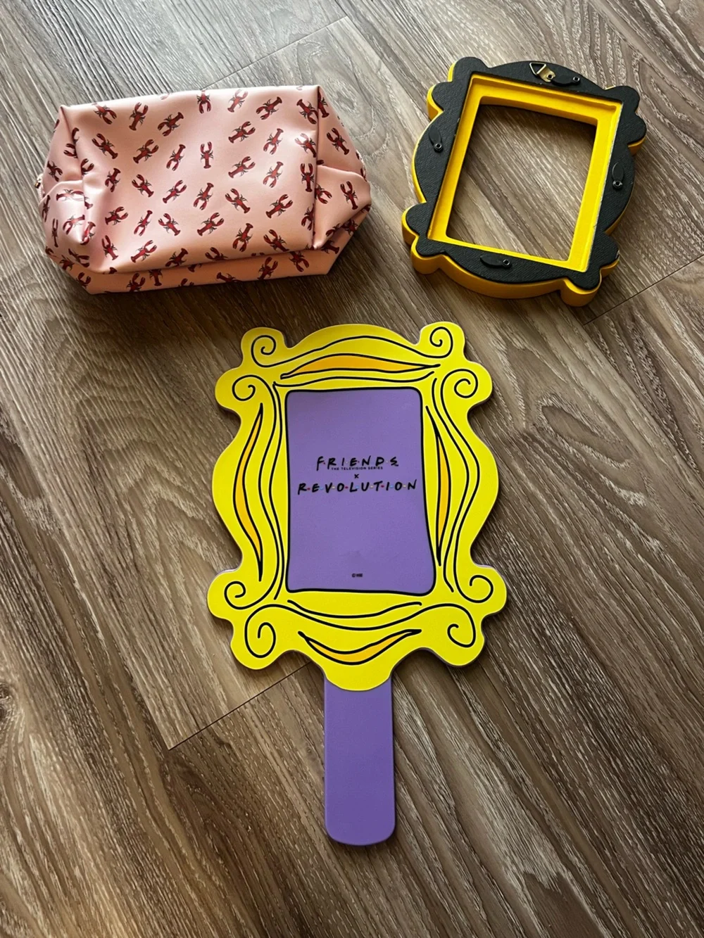 NWOT Friends Makeup Revolution BUNDLE (3) make up bag yellow door frame mirror